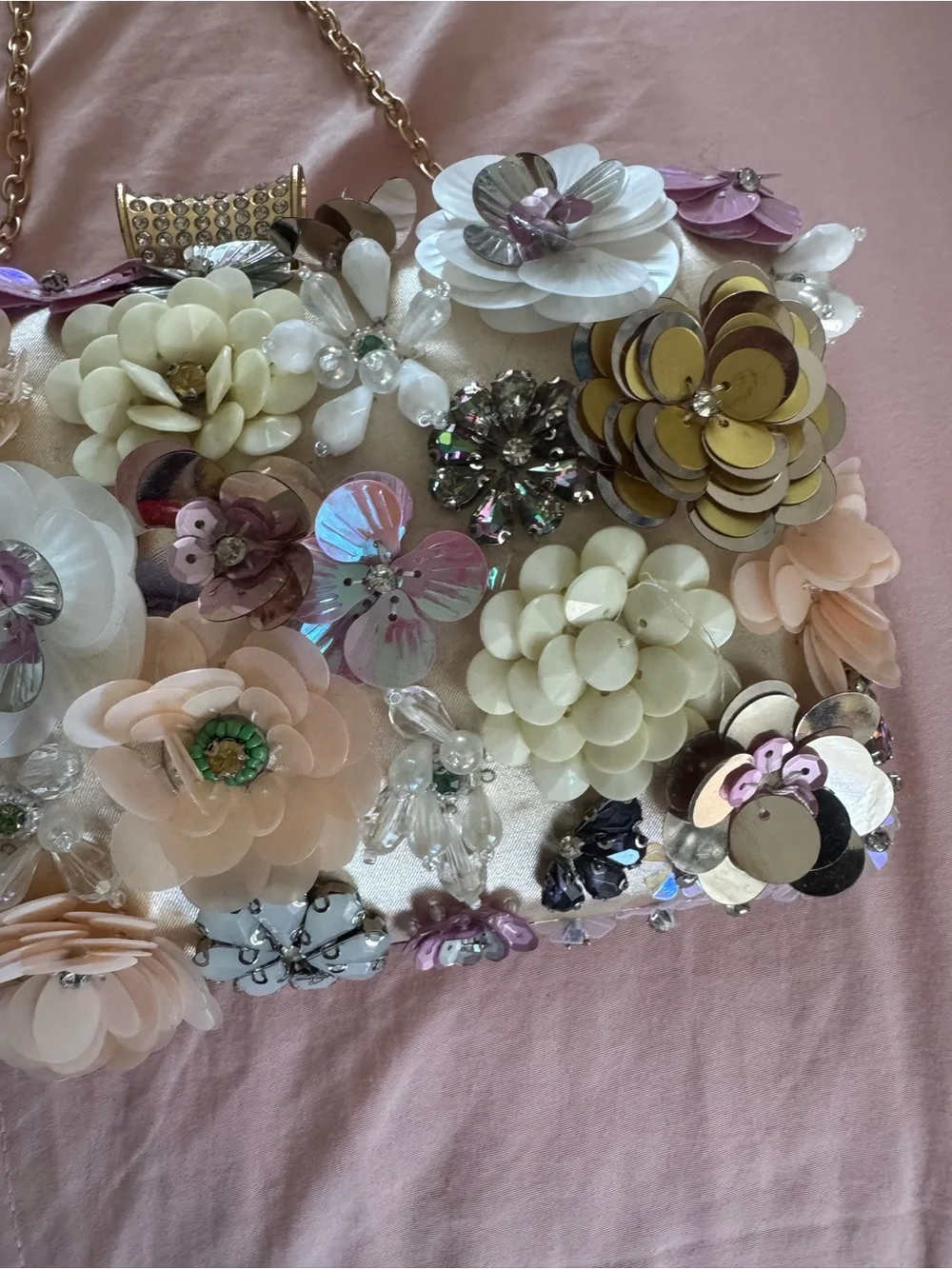 Embellished Floral Evening Clutch - Ivory & Gold
